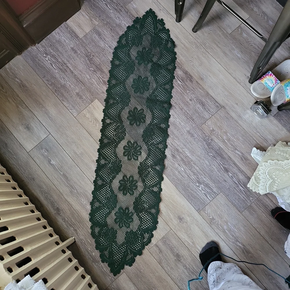 Heritage Lace Long Table Runner Green Doily